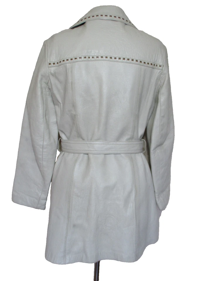 Abrigo Vintage Cuero 24K Dan Di Modes Cuero Blanco Costuras Taupe S/M Foto 3 de 4