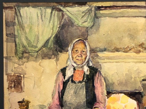 Original Aquarell Malerei Oma Matryona Unikat Signiert Zhurov E.P. Russland 1991 - Bild 3 von 24