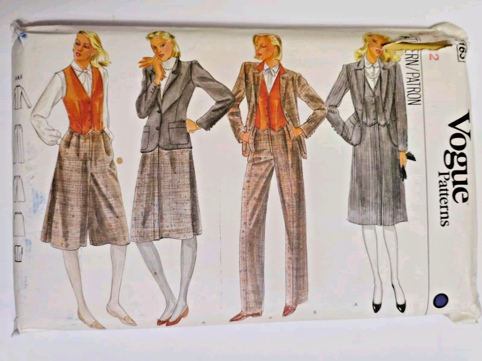 Vest Pants Jacket Skirt Culottes 12 Vogue 8163 Sewing Pattern VTG Western Outfit-image