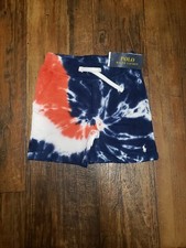 Polo Ralph Lauren Boys Red White Blue Tie Dye Pocketed French Terry Shorts