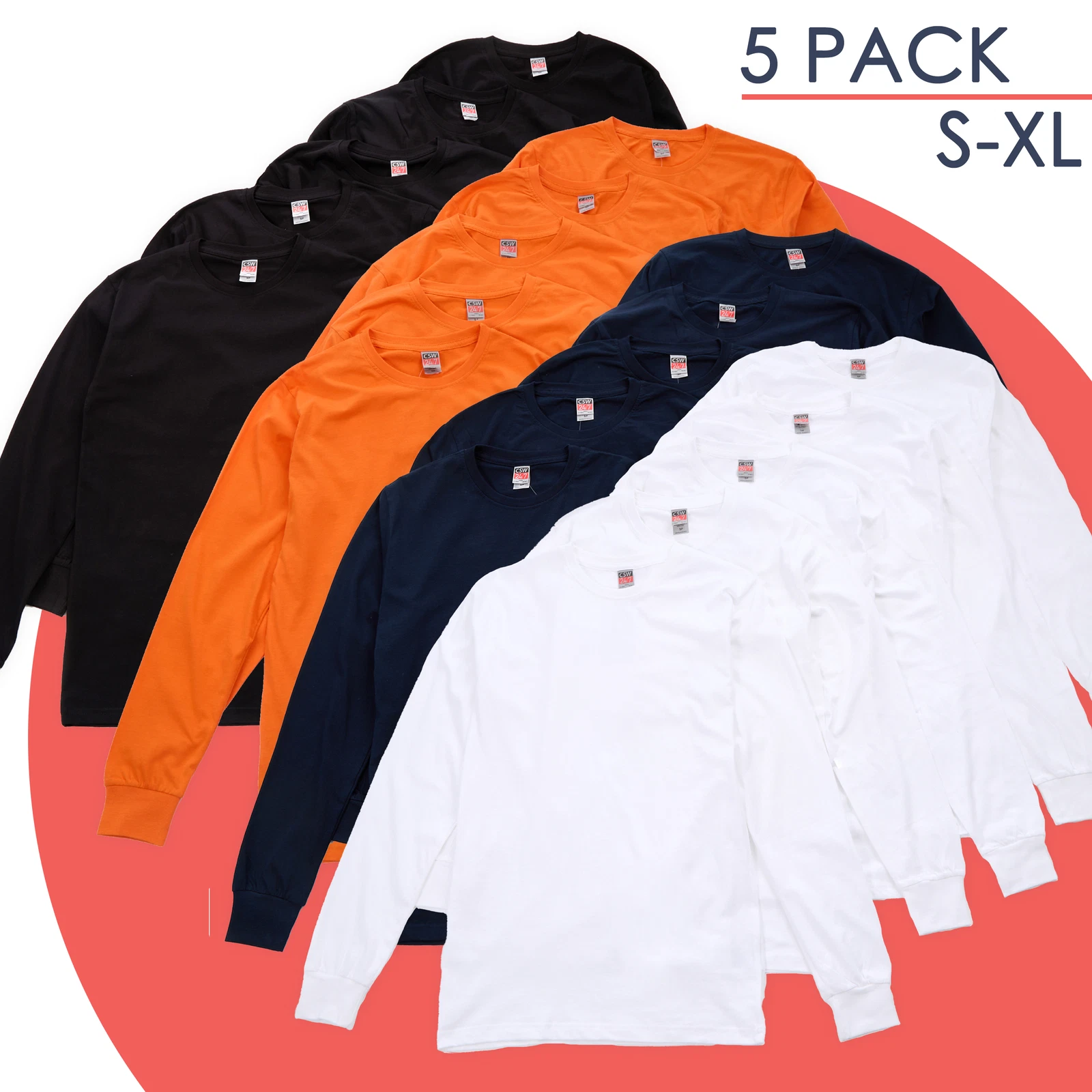 Mens 5 Pack Long Sleeved Top 100% Cotton T-shirt Multibuy Multipack Top S M L XL
Opens in a new wind