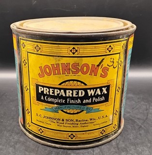 (Box6) Vintage Johnson's Prepared Wax 2 lbs Litho Tin Can Part Full