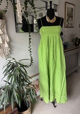 ZARA APPLE GREEN BRODERIE /CUTWORK COTTON MIDI / MAXI DRESS - SIZE M - NWOT