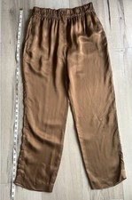 ZARA Women's Brown Relaxed Straight Leg Dress Pants Lyocell Elastic Waist