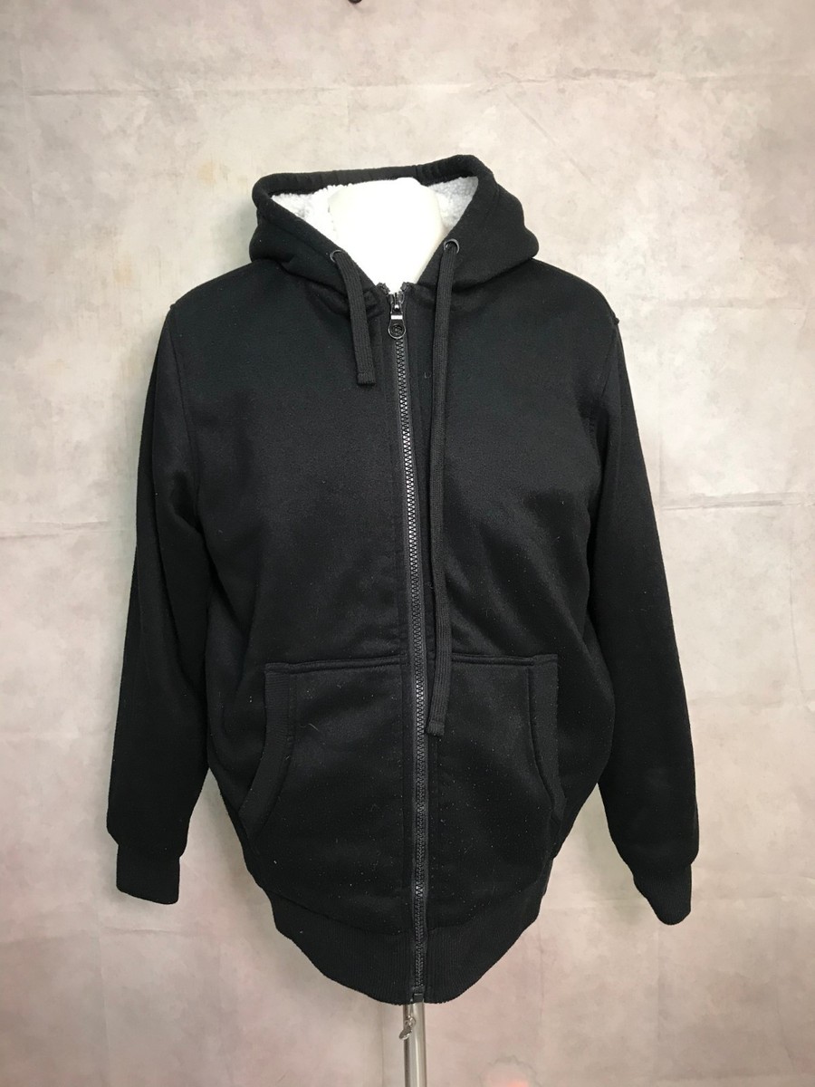 Q-Active Men's Full Zip Hoodie Sherpa Lined Full Zip Black Size XL