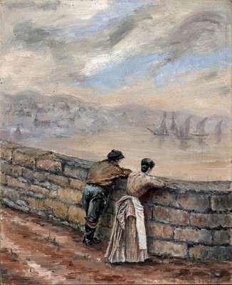Schule St. Ives - Figuren mit Blick aufs Meer - Ölgemälde - Mitte 20. Jahrhundert