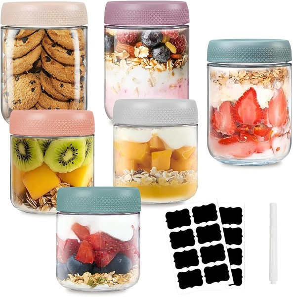 6 StüCk Overnight Oats GläSer, EinmachgläSer Mit Schraubdeckel (300Ml + 500Ml),-image