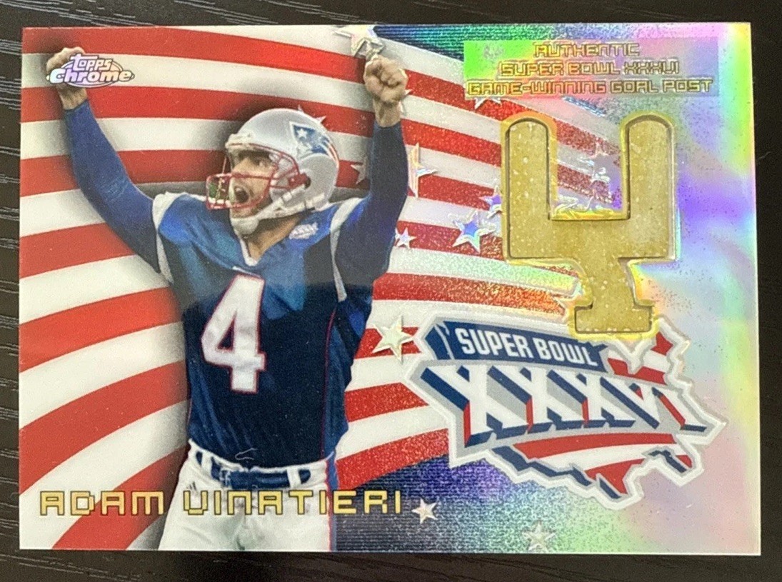 2002 Topps Chrome Adam Vinatieri Refractor Super Bowl Goal Post Relic
