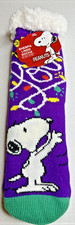 Peanuts Sherpa Lined Socks Snoopy One Size Fits Soft Non-Slip Purple Holiday NEW