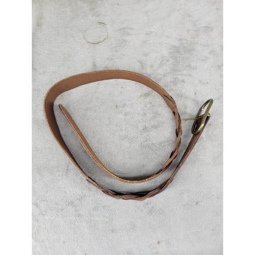 Unbranded Brown Genuine Leather Braided Woven Belt Medium LWD1673W Brass Buckle