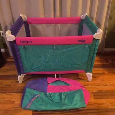 Graco Pack N Play Folding Playpen 90s Nostalgic Pastel Bold Teal, Purple & Blue