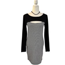 Guess W41K67K2T60 Striped Bodycon Cutout Dress Sz L Modern 90s Street Style