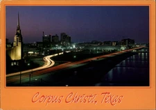 Corpus Christi Texas night time lapse lights skyline unused vintage postcard