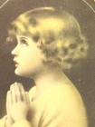 1930's Vintage DECO ERA Scalloped border Framed Girl Praying (Table Top w glass) — photo 3