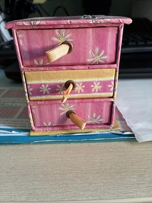 Rosa Blumenmuster Mini Aufbewahrungsbox Schreibtisch Organizer Schmuck/Schmuckstücke Sehr guter Zustand