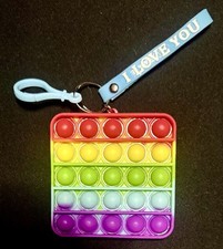 Rainbow Pop-It Fidget Toy Keychain Tactile Sensory Toy with I Love You Strap