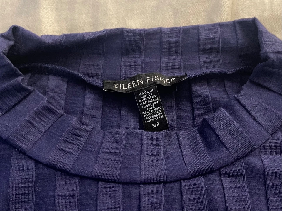 Suéter túnica Eileen Fisher azul tejido acanalado elástico tencel abertura lateral S Foto 2 de 4