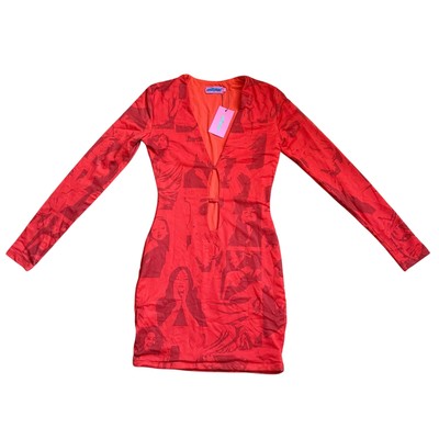 Edikted Dollskill Pop Art Graphic Red Cutout Bodycon Mini Dress Size S NWT