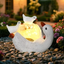 VEEKI Garden Statue Outdoor, Cute Duck Solar Statue Resin Figurine Lights Outdoo