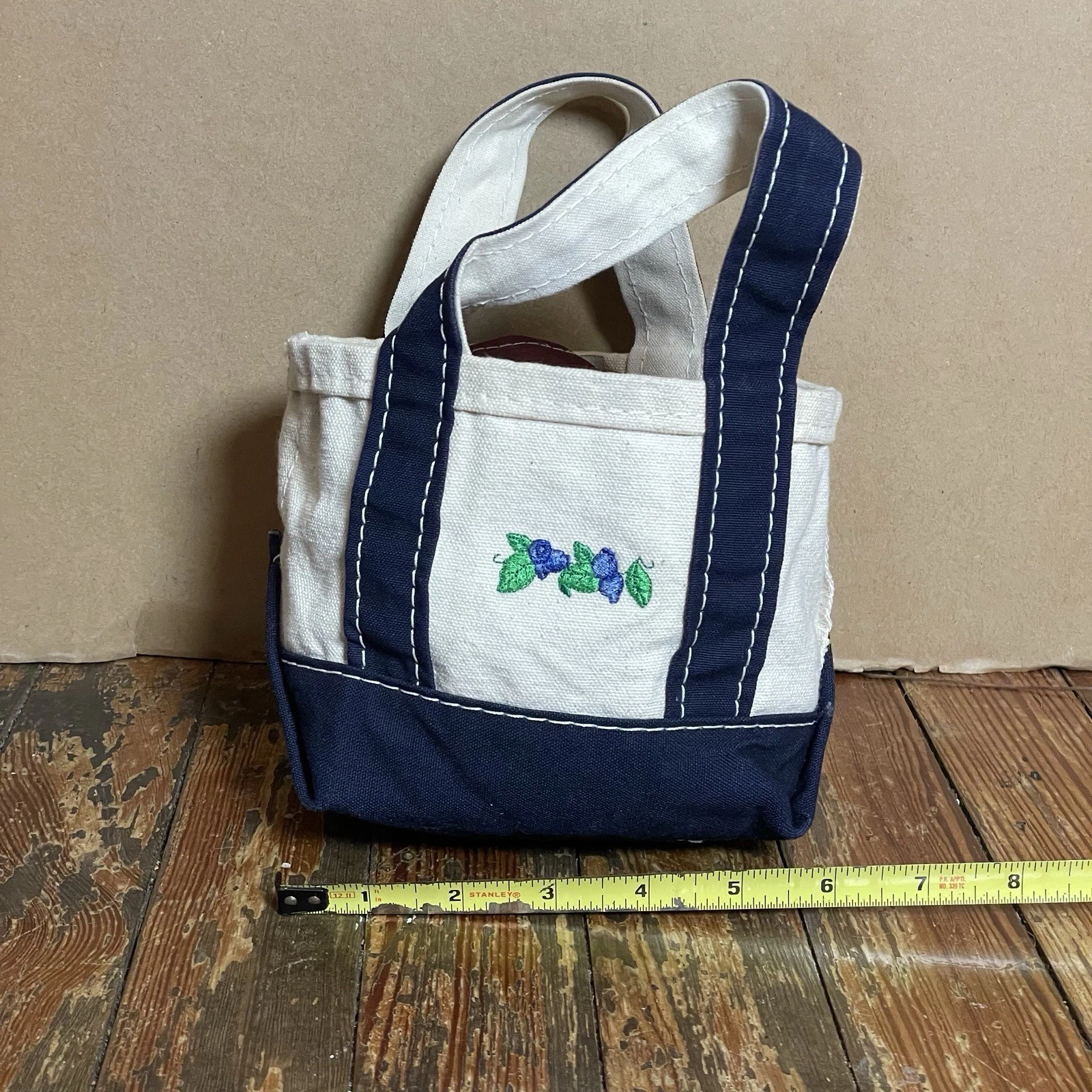 Vintage LL Bean Boat & Tote Bag Blueberries USA Mini Micro Canvas Short Strap