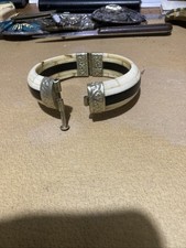 Ancien Bracelet En Corne De Bœuf Et Nacre Fermoir Argent