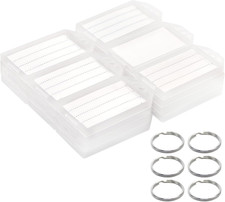 White Plastic Key Tags with Labels - 60 Pack Tough Key Chain Tag Rectangle ID Id