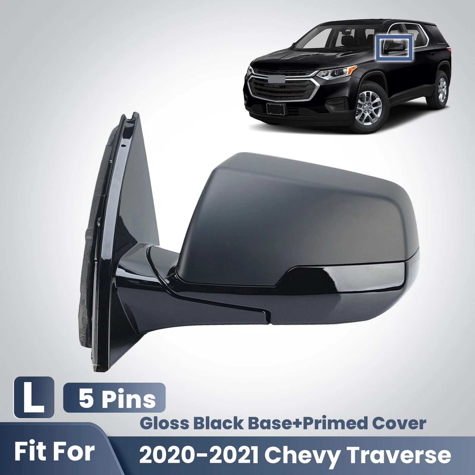 For 2020-2021 Chevy Traverse Side Mirror Heated Manual Fold Left Driver 5 Pins