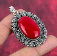 Red Coral Gemstone Handmade 925 Sterling Silver Pendant Jewelry Gifts For Wife