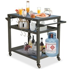 3-Shelf Grill Table, Grill Cart with Wheels, Pizza Oven and Food Prep Table