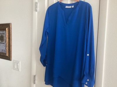 Susan Graver Sz MP  (10) Woven Y-Neck Button Front Shirt/Tunic  Blue nwot