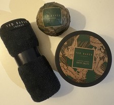 Ted Baker Vintage Amber Mens Bath Salts, Bath Bomb & Flannel Gift Set Kit NEW