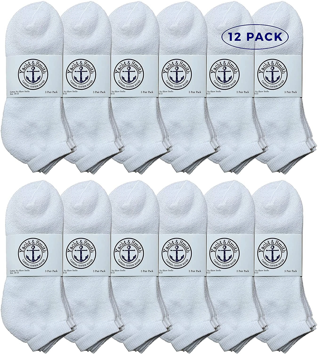 12 PK of Men's No Show Ankle Socks, Premium Quality Cotton Size 10-13 White
Opens in a new window or