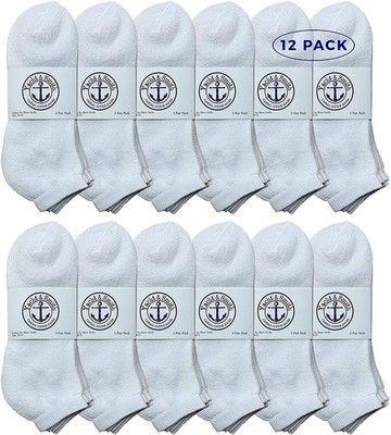 12 PK of Men's No Show Ankle Socks, Premium Quality Cotton Size 10-13 White