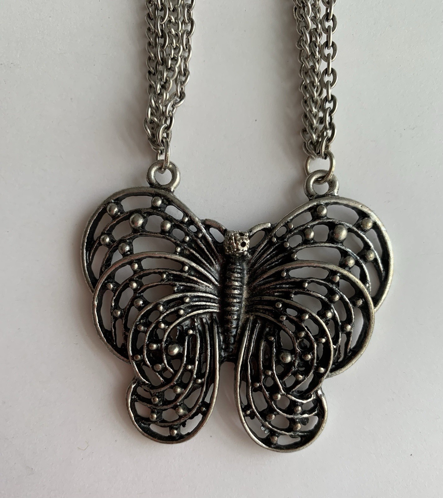 Silver Chains Necklace 30” Butterfly Retro BoHo G… - image 1