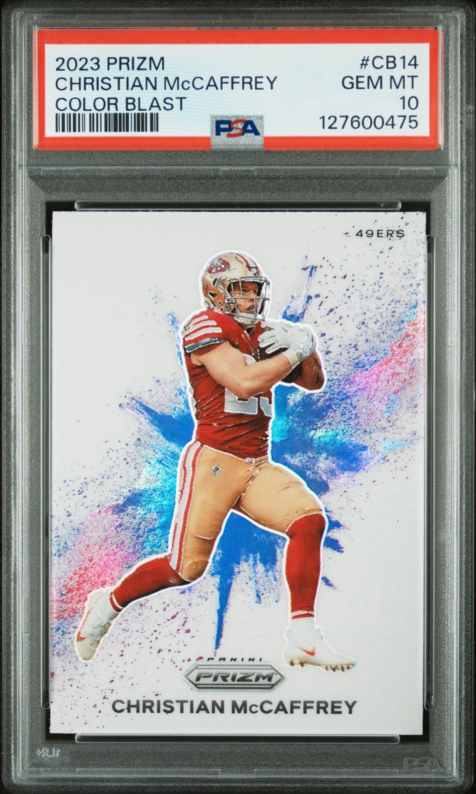 2023 Panini Prizm CHRISTIAN MCCAFFREY Vertical Color Blast #CB-14 PSA 10 Pop 21