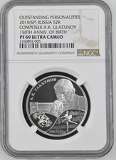 2013 RUSSIA 2 Roubles COMPOSER A.K. GLAZUNOV 150TH  Silver Proof NGC PF 69 UC