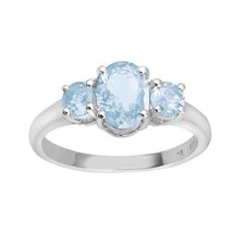 925 Sterling Silver Oval Aquamarine Gemstone Three Stone Women Ring