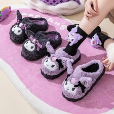 Sanrio Kuromi Winter Slippers Cute Cartoon Warm Home Shoes Thick Sole Xmas Gift