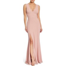 Dress The Population Sandra Plunge Crepe Trumpet Gown Women's XL Pink Blush NWT