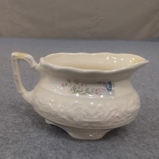 Vintage Creamer Pitcher Ceramic Floral Window Scene Embossed Cream Made in USA