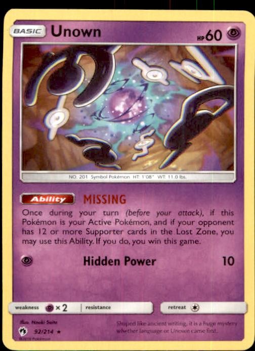 Unown 92/214 Rare Lost Thunder NM