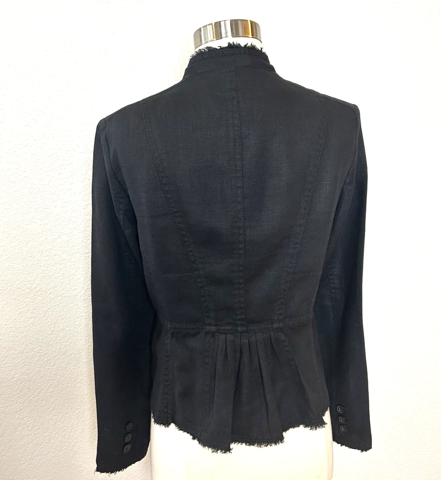 MICHAEL Michael Kors Jacket Womens Size 4 Black 100% Linen Blazer Button Pockets - Image 3 of 4