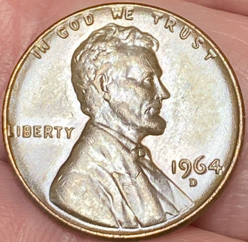 1964-D Lincoln Penny Beautiful Lustrous Toined Coin VF #6 - Picture 3 of 8