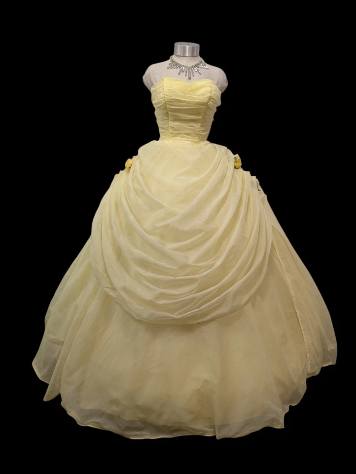 Vestido de fiesta de colección años 50 vestido de graduación XS vestido de desfile de gasa amarillo bella largo sin tirantes Foto 3 de 4