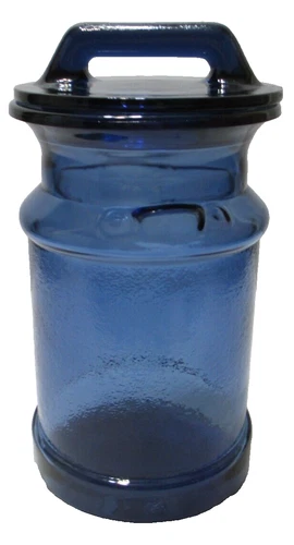 Vintage LE Smith Glass Cream Milk Can Canister Storage Cookie Jar Blue 10 1/2" T