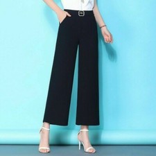 Pantaloni Largo Donna Ufficio Casual Alta Vita Dritti Abbigliamento Da Lavoro