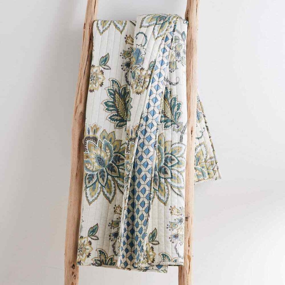 Palladium Grey Blue Paisley Floral Quilted Cotton Throw Blanket eBay