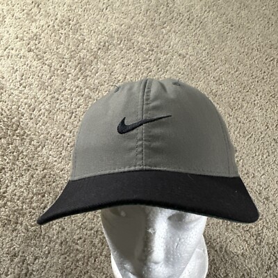 VTG Nike Hat Cap Mens 6 7/8 Gray Black Nike Golf Swoosh Logo 90s Y2K Made In USA