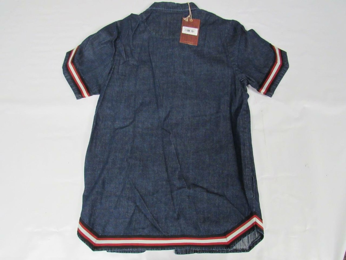 New Mitchell & Ness Mens Size XS-S-M-L-XL-2XL Blue Denim Shirt