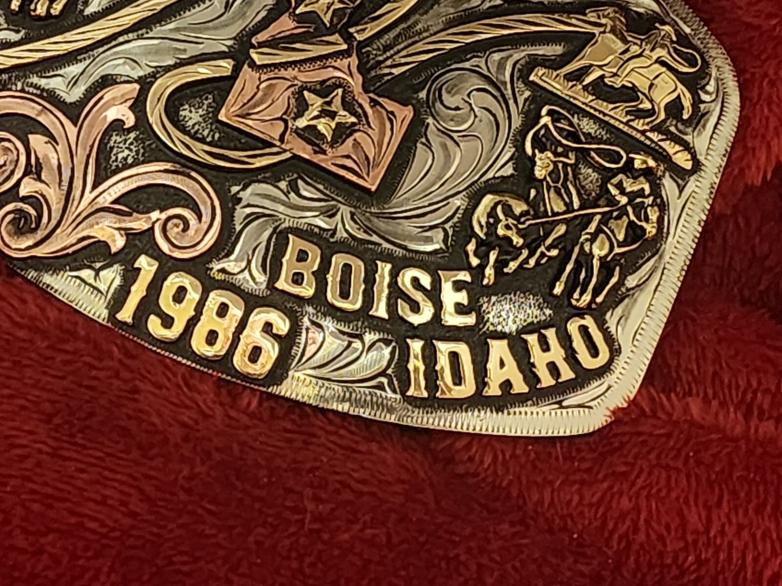 Pro Rodeo Trophy RODEO TROPHY CHAMPION BUCKLE☆PRO TEAM ROPER☆BOISE IDAHO☆1986☆RARE☆826 ...